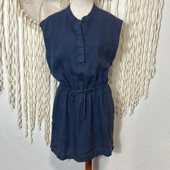 James Perse Linen Dress Blue Mini Lagenlook Minimalist Summer Large - Picture 1 of 11